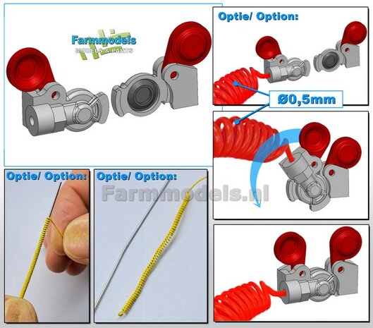 2x WABCO LUCHTKOPPELING + STOFKLEP, echt beweeg- &amp; koppelbaar Mat: Resin, ALUMINIUM + GEEL Geleverd, geschikt voor &Oslash; 0.5mm luchtleidingen 1:32