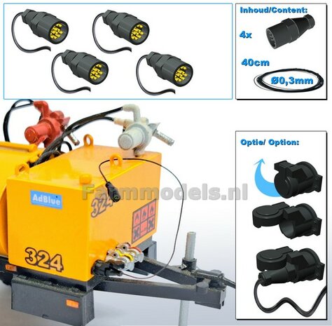 4x 13-Polige STEKKER + VERLICHTINGSKABEL  &Oslash; 0.3 mm Materiaal Resin, ZWART MATT Gespoten geleverd + &Oslash; 0.3 mm kabel  1:32 