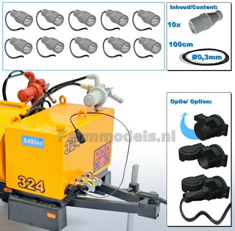 10x 13-Polige STEKKER + VERLICHTINGSKABEL  &Oslash; 0.3 mm Materiaal RESIN, BLANK Geleverd + &Oslash; 0.3 mm kabel  1:32 