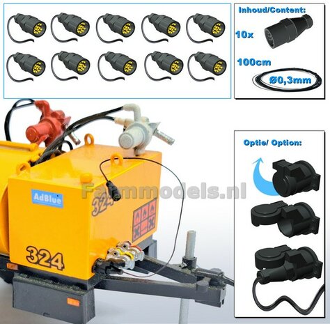 10x 13-Polige STEKKER + VERLICHTINGSKABEL  &Oslash; 0.3 mm Materiaal Resin, ZWART MATT Gespoten geleverd + &Oslash; 0.3 mm kabel  1:32 