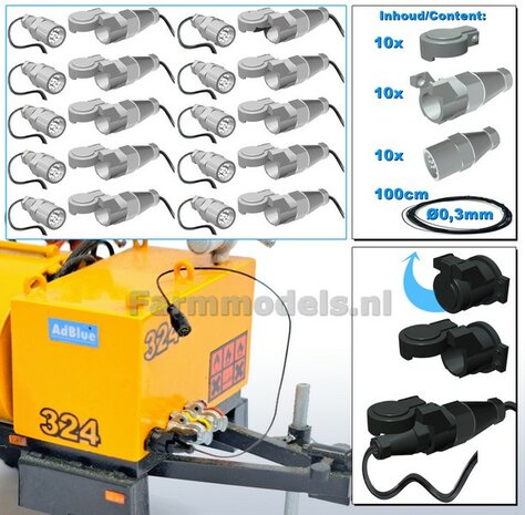 10x 13-Polige STEKKER + 2x  CONTRASTEKKER + 10x STOFKAPJE + VERLICHTINGSKABEL  &Oslash; 0.3 mm Mat: RESIN, BLANK Geleverd + &Oslash; 0.3 mm kabel  1:32 