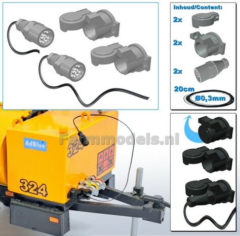 2x 13-Polige STEKKER &amp; 2x CONTACTDOOS  + 2x STOFKAPJE + VERLICHTINGSKABEL  &Oslash; 0.3 mm Materiaal RESIN, BLANK Geleverd + &Oslash; 0.3 mm kabel  1:32 