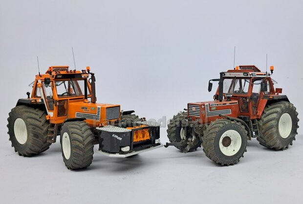 &Oslash; 58.5 mm: FIAT 1580/ 160-90 van ROS: 2x ACHTERAS Banden met RESIN 8 GAATS-Velgen NH/ FIAT WIT gespoten geleverd  1:32   Farmmodels Custom Line Series  