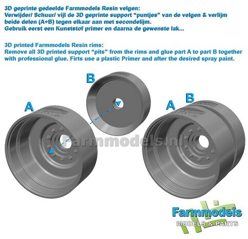 &Oslash; 58.5 mm: FIAT 1580/ 160-90 van ROS: 2x ACHTERAS Banden met RESIN 8 GAATS-Velgen NH/ FIAT WIT gespoten geleverd  1:32   Farmmodels Custom Line Series  