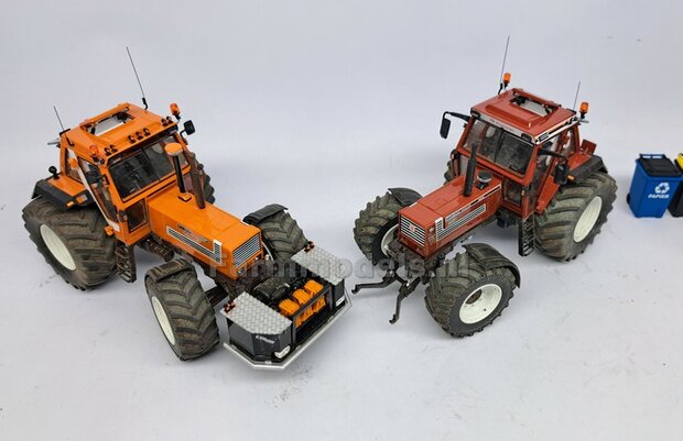 &Oslash; 58.5 mm: FIAT 1580/ 160-90 van ROS: 2x ACHTERAS Banden met RESIN 8 GAATS-Velgen NH/ FIAT WIT gespoten geleverd  1:32   Farmmodels Custom Line Series  