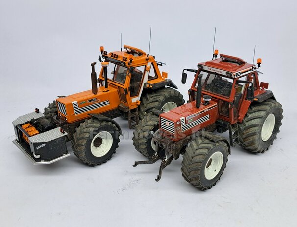 &Oslash; 58.5 mm: FIAT 1580/ 160-90 van ROS: 2x ACHTERAS Banden met RESIN 8 GAATS-Velgen NH/ FIAT WIT gespoten geleverd  1:32   Farmmodels Custom Line Series  