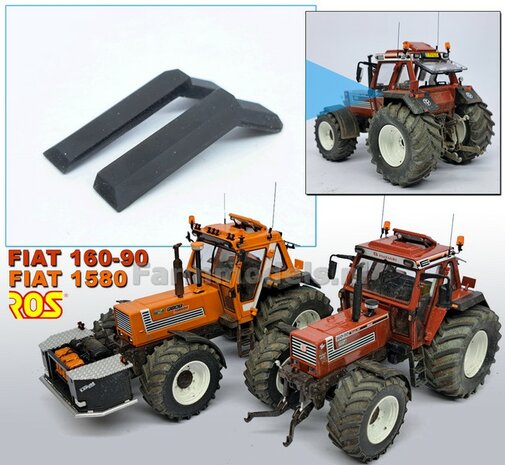2x ACHTERAS SPATBORDEN 7.7mm breed t.b.v. FIAT 1580/ 160-90 van ROS:    Materiaal Resin ZWART MATT Gespoten geleverd  1:32  