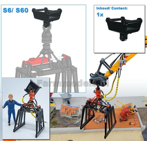 KOPPELSTUK SNELWISSEL aan S6/S60 snelwisselkoppeling geschikt voor Koppellen JKB Stenenklem 3D Geprint Mat: Resin ZWART gespoten geleverd 1:32                      