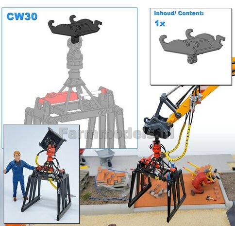 KOPPELSTUK SNELWISSEL aan CW30 snelwisselkoppeling geschikt voor Koppellen JKB Stenenklem 3D Geprint Materiaal RESIN  BLANK Geleverd 1:32                      