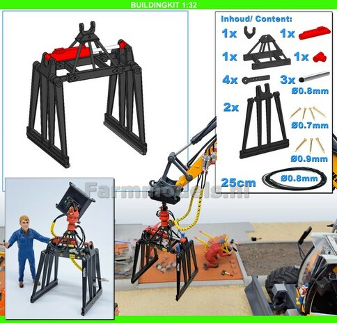 BOUWKIT: JKB SGK STENENKLEM Universeel, beweeg- &amp; uitschuifbaar, ZONDER KOPPELSTUK/ ASROTATOR Materiaal: Resin ZWART &amp; ROOD gespoten 1:32 