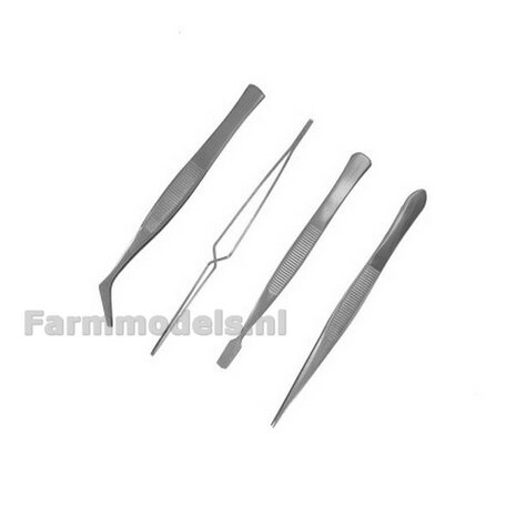 4x roestvrij stalen pincetten Hobbytime Tools HT1703