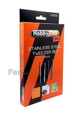 4x roestvrij stalen pincetten Hobbytime Tools HT1703