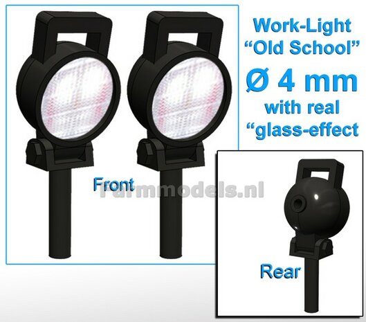 10x Werklampen (5x462844)  ROND &Oslash;4 mm, 3D Old School Glas effect ZONDER Kabel, montage pen ONDERKANT, MET handgreep 1:32  NB2B