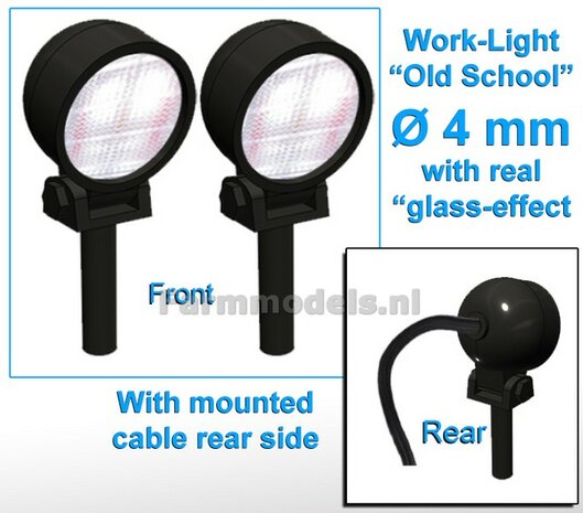 10x Werklampen (5x462842)  ROND &Oslash;4 mm, Old School Glas effect MET Kabel, montage pen ONDERKANT (Zonder handgreep) 1:32    NB2B