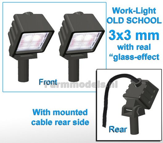 10x Werklampen (5x462132) VIERKANT 3x3 mm, SCHUIN GERICHT 3D OLD SCHOOL Glas effect MET Kabel, montage pen ONDERKANT (Zonder handgreep) 1:32   NB2B