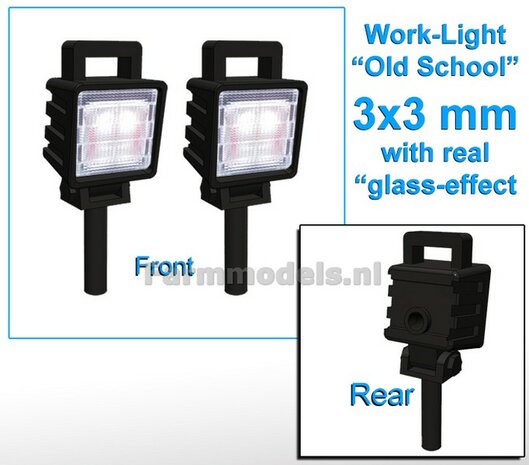 10x Werklampen (5x462144) VIERKANT 3x3 mm, 3D Old School Glas effect ZONDER Kabel, montage pen ONDERKANT, MET handgreep 1:32   NB2B