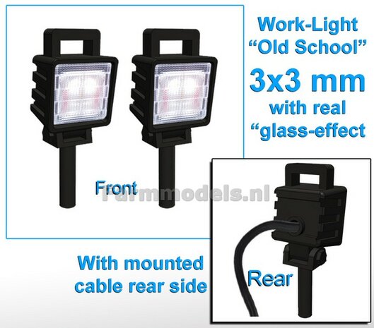 10x Werklampen (5x462146) VIERKANT 3x3 mm, 3D OLd School Glas effect MET Kabel, montage pen ONDERKANT, MET handgreep 1:32   NB2B