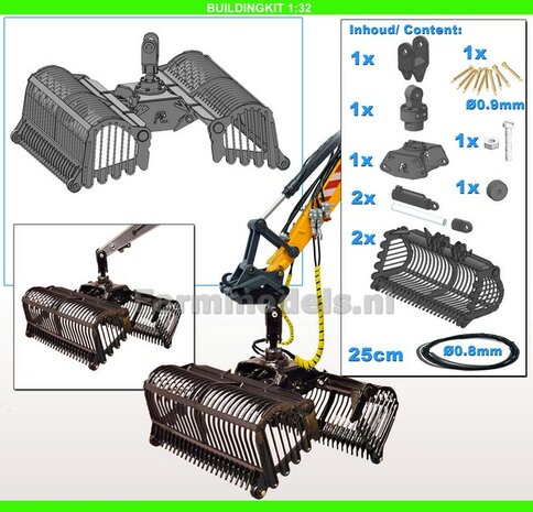 BOUWKIT: PLADDET BIETENGRIJPER, beweeg- &amp; draaifbaar, geleverd ZONDER KOPPELSTUK   Materiaal: RESIN BLANK geleverd 1:32 