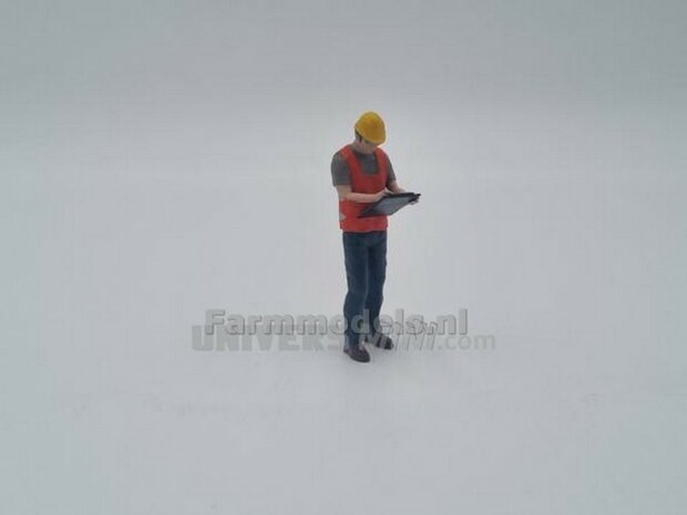 ORANGE: Voorman/ uitvoerder/ planner/ Bouwvakker/ inspecteur met papieren, veiligheid overall en helm-handgeschilderd 1:32 ATL32043  