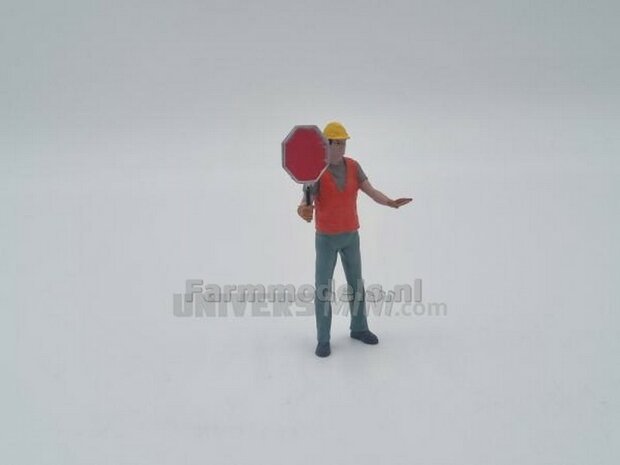 ORANGE: Man met Stopbord en veiligheids hesje en helm-handgeschilderd 1:32 ATL320451