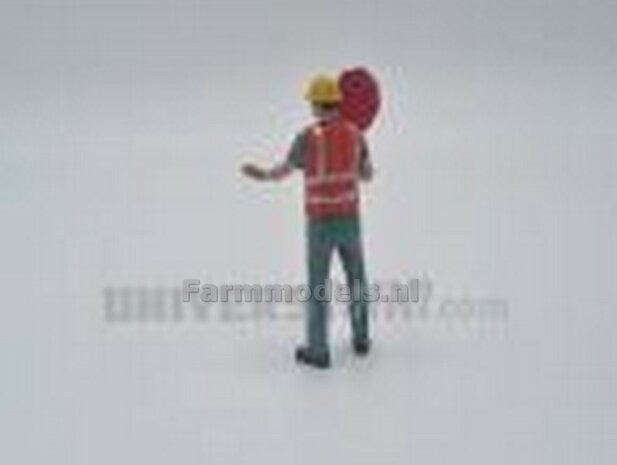 ORANGE: Man met Stopbord en veiligheids hesje en helm-handgeschilderd 1:32 ATL320451