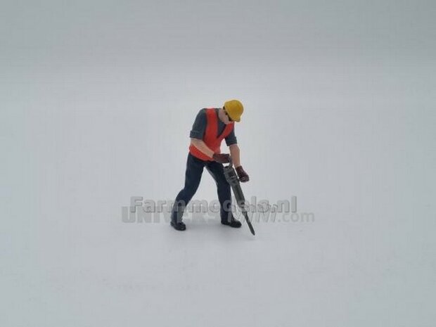 ORANGE: Man met Drilhamer en veiligheids hesje en helm-handgeschilderd 1:32 ATL32045
