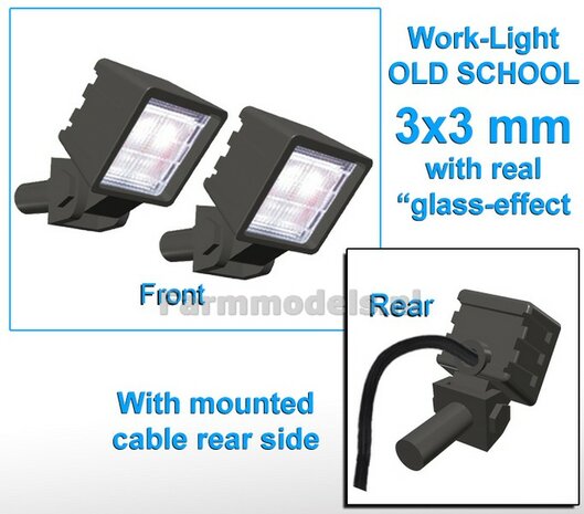 10x Werklampen (5x462172) VIERKANT 3x3 mm, SCHUIN GERICHT OLD SCHOOL Glas effect MET Kabel, montage pen ACHTERKANT (Zonder handgreep) 1:32   NB2B