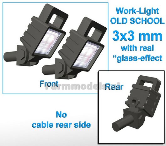 10x Werklampen (5x462174) VIERKANT 3x3 mm, SCHUIN GERICHT OLD SCHOOL Glas effect ZONDER Kabel, montage pen ONDERKANT, MET handgreep 1:32   NB2B