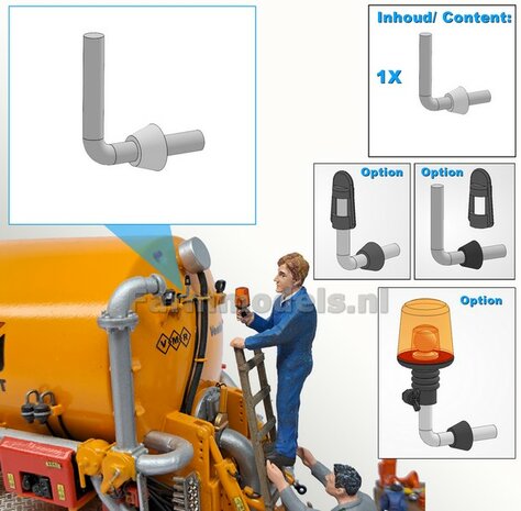 1x ZWAAILAMPSTEUN VERSIE K &Oslash; 1mm steun. Mat: Resin ALUMINIUM glans geschikt voor montage Farmmodels Zwaailampen 