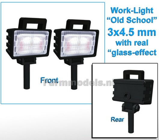10x Werklampen (5x462244) RECHTHOEK 3x4.5 mm, 3D Old School Glas effect ZONDER Kabel, montage pen ONDERKANT, MET handgreep 1:32   NB2B