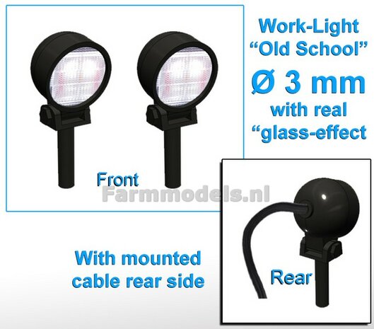 10x Werklampen (5x 462342) ROND &Oslash;3 mm, Old School Glas effect MET Kabel, montage pen ONDERKANT (Zonder handgreep) 1:32 NB2B