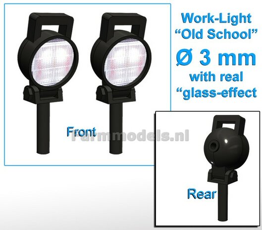 10x Werklampen (5x 462344) ROND &Oslash;3 mm, 3D Old School Glas effect ZONDER Kabel, montage pen ONDERKANT, MET handgreep 1:32 NB2B