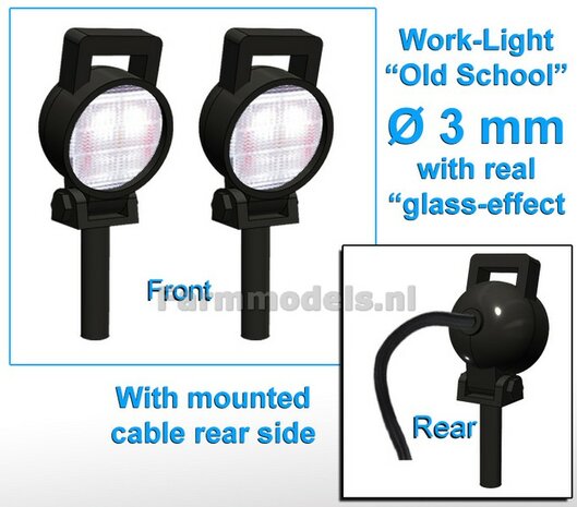 10x Werklampen (5x 462346) ROND &Oslash;3 mm, 3D OLd School Glas effect MET Kabel, montage pen ONDERKANT, MET handgreep 1:32 NB2B