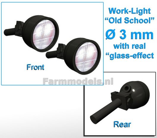 10x Werklampen (5x 462380) ROND &Oslash;3 mm, Old School Glas effect ZONDER Kabel, montage pen ACHTERKANT (Zonder handgreep) 1:32   NB2B