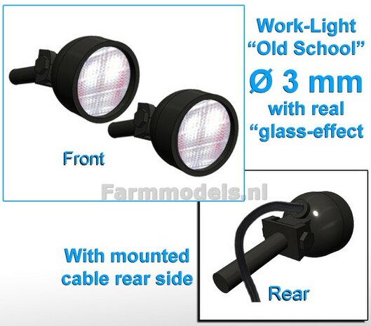 10x Werklampen (5x 462382) ROND &Oslash;3 mm, Old School Glas effect MET Kabel, montage pen ACHTERKANT (Zonder handgreep) 1:32 NB2B  
