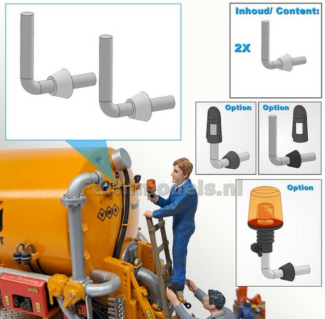2x ZWAAILAMPSTEUN VERSIE K &Oslash; 1mm steun. Mat: Resin ALUMINIUM glans geschikt voor montage Farmmodels Zwaailampen 