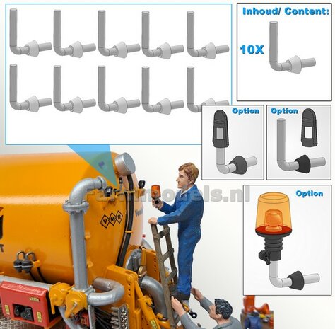 10x ZWAAILAMPSTEUN VERSIE K &Oslash; 1mm steun. Mat: Resin ALUMINIUM glans geschikt voor montage Farmmodels Zwaailampen 
