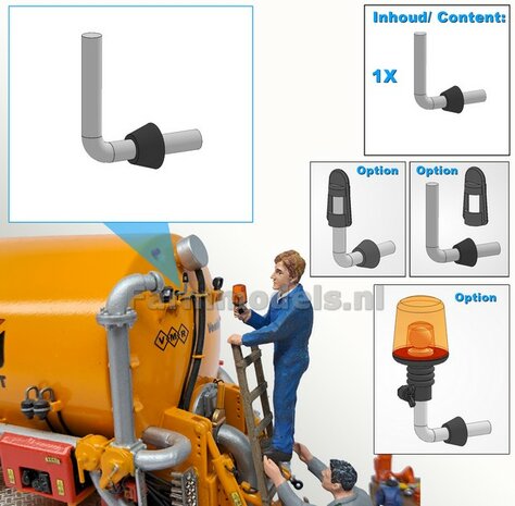1x ZWAAILAMPSTEUN VERSIE L  &Oslash; 1mm steun. Mat: Resin ALUMINIUM glans + ZWART dop voor montage Farmmodels Zwaailampen 1:32  