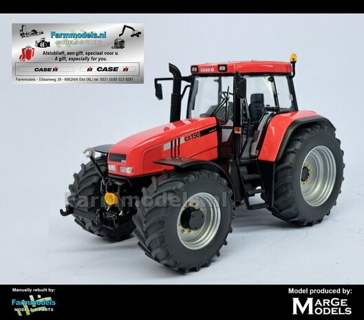 VERBOUWD: CASE CS 150 1:32 nieuwe banden &amp; ALU-METALIC gespoten velgen, eindvertragingen-wielmoeren &amp; FREE GIFT VOORRUIT STICKERSET 1:32  MM2423-REB  NB2B