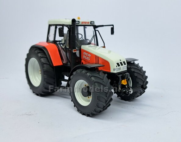 VERBOUWD: Steyr 9145 1:32 nieuwe banden &amp; WIT gespoten velgen, eindvertragingen-wielmoeren &amp; FREE GIFT VOORRUIT STICKERSET 1:32  MM2424-REB  NB2B