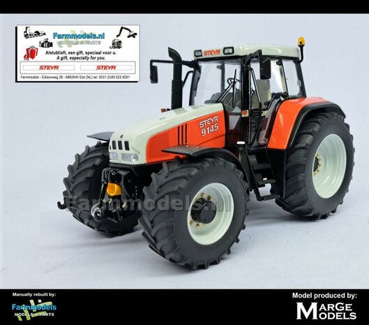 VERBOUWD: Steyr 9145 1:32 nieuwe banden &amp; WIT gespoten velgen, eindvertragingen-wielmoeren &amp; FREE GIFT VOORRUIT STICKERSET 1:32  MM2424-REB  NB2B