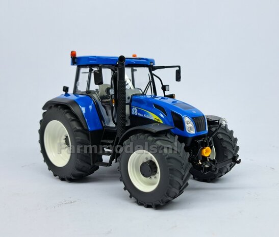 VERBOUWD: New Holland T7550 blue 1:32 nieuwe banden &amp; WIT gespoten velgen, eindvertragingen-wielmoeren &amp; FREE GIFT VOORRUIT STICKERSET 1:32  MM2212-REB  NB2B