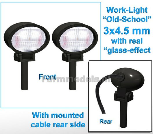 10x (5x 462442) Werklampen OVAAL 3x4.5 mm, 3D Old School Glas effect MET Kabel, montage pen ONDERKANT (zonder handgreep) 1:32 NB2B