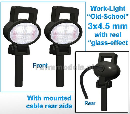 10x Werklampen (5x 462446)  OVAAL 3x4.5 mm, 3D Old School Glas effect MET Kabel, montage pen ONDERKANT  MET HANDGREEP 1:32 NB2B