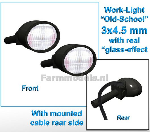 10x Werklampen (5x 462482) OVAAL 3x4.5 mm, 3D OLD SCHOOL Glas effect MET Kabel, montage pen ACHTERKANT ( zonder handgreep) 1:32 NB2B