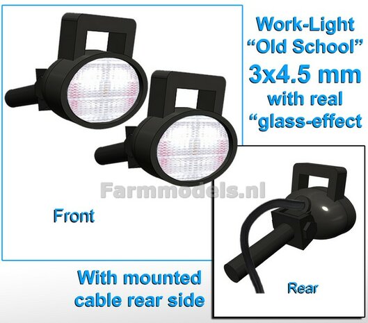 10x Werklampen (5x 462486) OVAAL 3x4.5 mm, 3D OLD SCHOOL Glas effect MET Kabel, montage pen ACHTERKANT met handgreep 1:32 NB2B