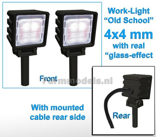 10x Werklampen (5x 462642) VIERKANT 4x4 mm, Old School Glas effect MET Kabel, montage pen ONDERKANT (Zonder handgreep) 1:32 NB2B