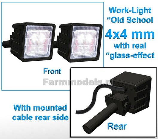 10x Werklampen (5x 462682) VIERKANT 4x4 mm, 3D Old School Glas effect MET Kabel, montage pen ACHTERKANT, ZONDER handgreep 1:32 NB2B