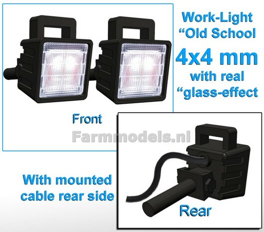 10x Werklampen (5x 462686) VIERKANT 4x4 mm, 3D Old School Glas effect MET Kabel, montage pen ACHTERKANT, MET handgreep 1:32 NB2B