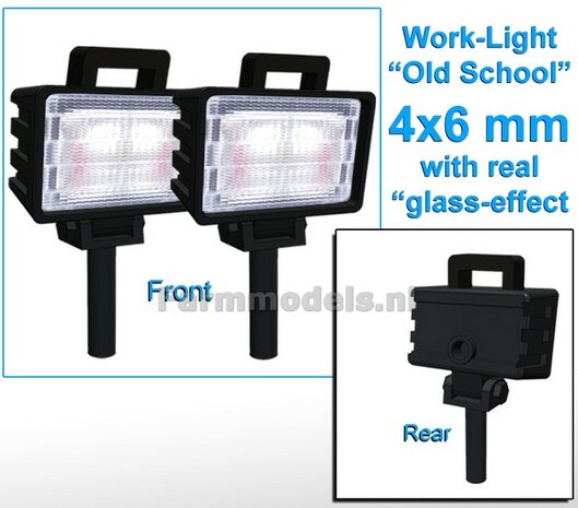 10x Werklampen (5x 462744) RECHTHOEK 4x6 mm, 3D Old School Glas effect ZONDER Kabel, montage pen ONDERKANT, MET handgreep 1:32 NB2B